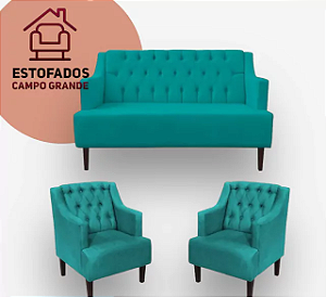 Kit Namoradeira + 2 Poltrona Decorativa Opala Suede Marrom Pés Madeira
