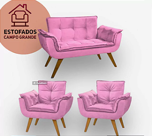 Conjunto Namoradeira Com 2 Poltronas Sala de Estar Opala Suede