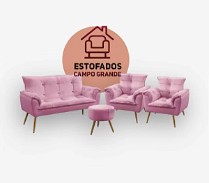 Kit Poltrona Namoradeira e 2 Poltronas Decorativas Estofada + puf redondo Sued