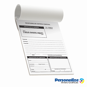 Receituário Médico Controle Especial Personalizado Preto e Branco - papel autocopiativo - 15 x 21  cm - 2 vias -  Blocos de 2x50 Folhas
