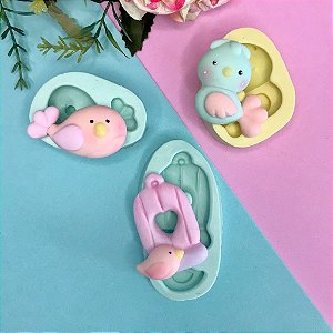 Kit Moldes de Silicone  Passarinhos Biscuit Confeitaria Resina