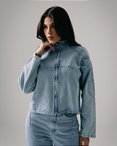 JAQUETA COM ZÍPER JEANS CLARO