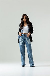 CALÇA RETA JEANS DESTROYED
