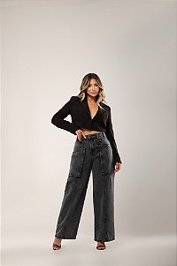 CALÇA WIDE ZÍPERES  PRETO VINTAGE
