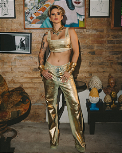 CALÇA PANTALONA FOIL DOURADA