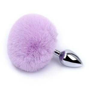 Plug anal médio de aço prata com pompom