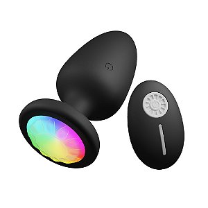 Plug anal vibratório recarregável em silicone com led e controle