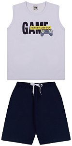 Conjunto camiseta meia malha e bermuda de moletinho