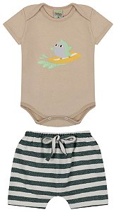 Conjunto Body Ribana com elastano e shorts moletinho listrado