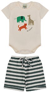 Conjunto body ribana e bermuda cravina listrado