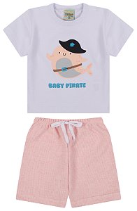 Conjunto camiseta meia malha e bermuda de moletinho eco