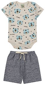 Conjunto body ribana e bermuda eco canele