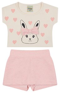 Conjunto de blusa ribana 1x1 e shorts saia moletinho