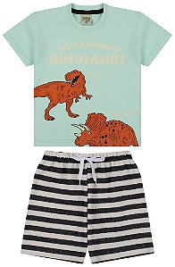 Conjunto camiseta meia malha e bermuda cravina listrado