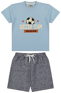 Conjunto camiseta meia malha e bermuda moletinho