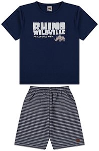 Conjunto camiseta meia malha e bermuda de tecido eco