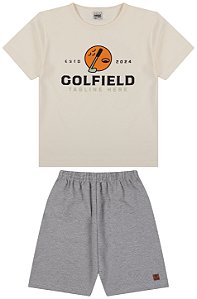 Conjunto camiseta meia malha e bermuda de tecido eco