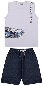 Conjunto regata meia malha e bermuda de moletinho trevo