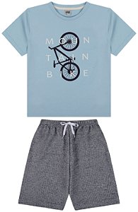 Conjunto camiseta meia malha e bermuda de moletinho