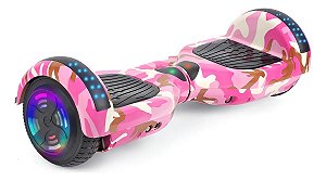 Skate Elétrico Hoverboard 6.5" ROSA CAMUFLADO Bluetooth e LEDs - Bateria Original