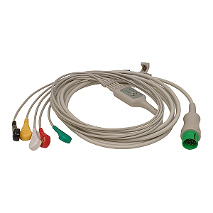 Cabo Ecg 5 Vias Clip Botão World Life - 14 Pinos
