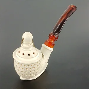 Cachimbo Meerschaum usado com tampa esculpido