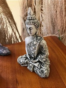 Estátua Buda Tibetano 14 cm - Cinza