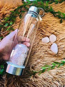 Garrafa de Agua com Cristal + Capa - (Quartzo  Rosa - Roladas)
