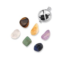 Pingente Chamador de Anjo G com 7 Pedras Naturais Prata 925