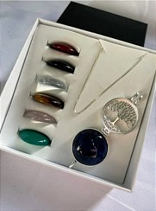 Conjunto Árvore da Vida com Pedras Naturais Prata 925