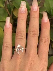 Anel Pedra Natural Biponta Meio Círculo