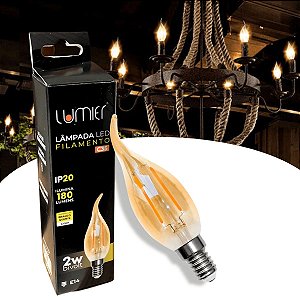 Lâmpada de Filamento Vela Vintage LED A60 E14 2W 2200K  IP20