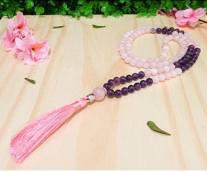 Japamala de Pedra Quartzo Rosa e Ametista com 108 Contas