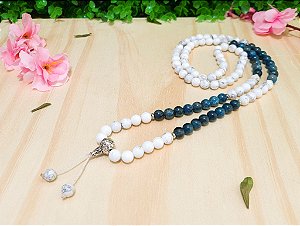 Japamala de Pedra Howlita e Apatita com 108 Contas