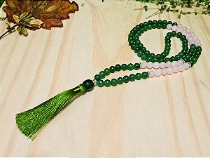 Japamala de Pedra Quartzo Rosa e Verde com 108 Contas