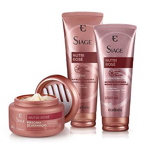 Kit Nutri Rosé Shampoo + Condicionador + Máscara Siàge Tratamento Capilar Eudora