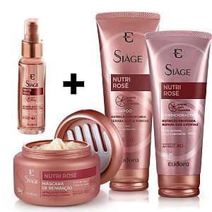 Kit Siàge Nutri Rosé Completo 4 itens Eudora (Shampoo + Condicionador + Máscara + Elixir)