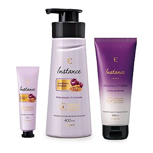 Kit Instance Ameixa e Praliné: Loção Corporal 400ml + Sabonete Líquido 200ml + Creme de Mãos 30g