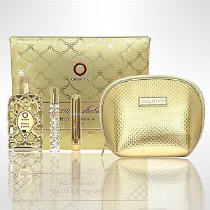 Kit Luxury Collection Royal Amber Orientica: Eau de Parfum 80ml + Perfum de Bolsa 7,5ml + Refil + Necessaire