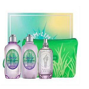 Presente Capim-limão Alfazema L'Occitane: Colônia + Hidratante + Sabonete Líquido + Necessaire + Caixa