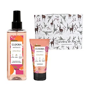 Kit Presente Natal Instance Lima Rosa: Creme P/  Mãos e Pés + Spray Corporal + Caixa Presenteável