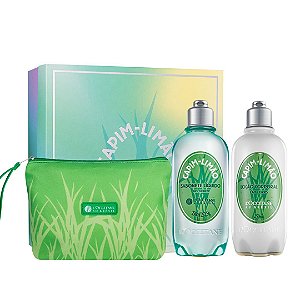 Kit Capim-Limão L'Occitane: Hidratante +  Sabonete Líquido + Necessaire + Caixa