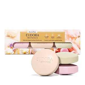 Kit Sabonete em Barra Vegetal Instance Doces Finos: Tartelete de Limão 50g + Bombom de Avelã 50g + Macaron de Framboesa 50g