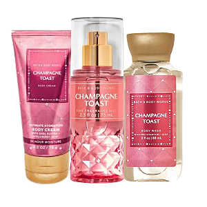 Kit Travel Size Champagne Toast Bath & Body Works: Body Splash 75ml + Body Cream 70g + Body Wash 88ml