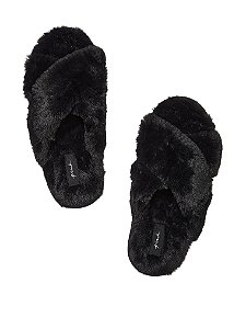 Pantufa Faux Fur Preta PINK Victoria's Secret - Tamanho: P