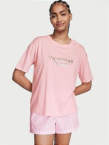 Pijama Curto Algodão Cotton Rosa Claro Victoria’s Secret Tamanho: M