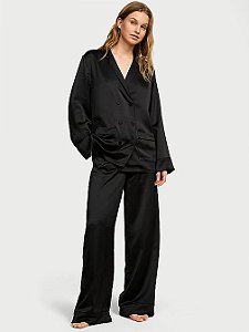Pijama Longo Preto Cetim Luxuoso Victoria’s  Secret Tamanho: P