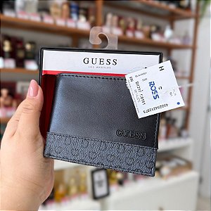 Carteira Preta Monograma Masculina Guess