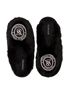 Pantufa Closed-Toe Faux Fur Preta PINK Victoria's Secret - Tamanho: P