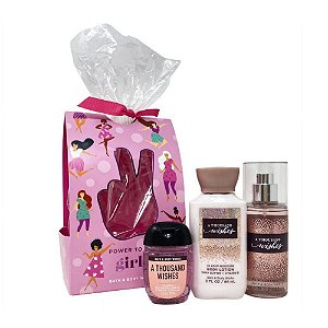 Kit A Thousand Wishes Bath & Body Works: Body Splash 75ml + Body Lotion 88ml + Alcool em Gel 29ml